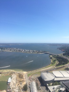 View over the harbor from the tallest building in Perth! If you look carefully, you can see the Indian Ocean in the distance.